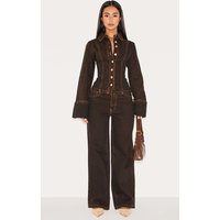 Petite Brown Straight Leg Mid Rise Jeans