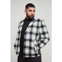 Abrigo Plus Oversize Recto De Cuadros Cardados, Negro