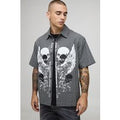 Oversized Half Sleeve Grunge Print Half Sleeve Shirt, Gris