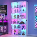 71" Tall Display Cabinet with Glass Doors, Rounded Curio Cabinet with Motion Sensor RGB Lights, 6-Tier Lockable, Customized