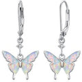 Sterling Silver Opal Butterfly Lever-back Earrings for Women