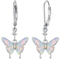 Sterling Silver Opal Butterfly Lever-back Earrings for Women