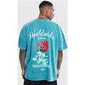 Camiseta Oversize Sobreteñida Con Estampado Gráfico De Flores Worldwide, Verde