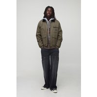 Oversized Boxy Overdyed Cargo Quilted Denim Jacket, Verde