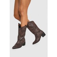 Botas Camperas Estilo Western Estilo Vintage De Holgura Ancha Con Etiqueta En El Tobillo, Brown
