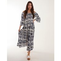 Printed Coconut Button Dress - M / NAVY