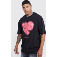 Oversize T-Shirt mit Marmor-Print Herz - Schwarz - XS, Schwarz