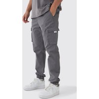 Pantalón Cargo Ajustado Con Cintura Elástica Y Etiqueta De Tela Con Botamanga, Gris