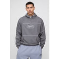 Sudadera Oversize Recta Con Capucha Y Bordado Con Costuras En Contraste, Gris