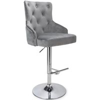 2 x Rocco Brushed Grey Velvet Bar Stool