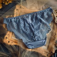 Luxury-sleek, Sexy Lace Sheer Netting Transparent Triangle Underwear Woman Mirror Finish Fine Ribbon Low-waist Cotton Crotch