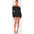 Black Glitter Bardot Long Sleeve Rara Playsuit