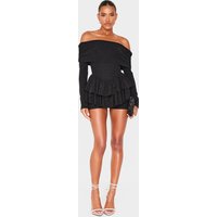 Black Glitter Bardot Long Sleeve Rara Playsuit