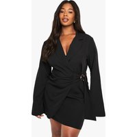 Vestido Americana Plus Entallado Con Atadura En La Cintura Y Hebilla, Negro