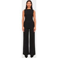 Black Structured Woven Open Back Detail Straight Leg Jumpsuit
