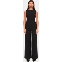 Black Structured Woven Open Back Detail Straight Leg Jumpsuit