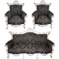 Casa Padrino Barock Wohnzimmer Set Schwarz Muster / Weiss/Gold - 3-er Sofa + 2 Sessel