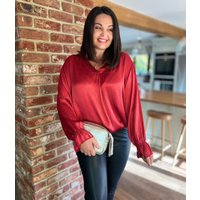Red Satin Popover blouse  Size One Size