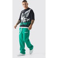 Conjunto Oversize De Pantalón Deportivo Y Camiseta Con Capa Falsa Y Estampado Gráfico, Verde