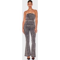 Washed Grey Buckle Detail Straight Leg Denim Jumpsuit