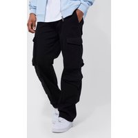 Pantalones Cargo 3D De Sarga Aterciopelados Holgados Con Cintura Fija, Negro