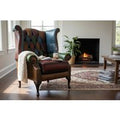 Chesterfield Patchwork Queen Anne Wing Chair Antique Real Leather