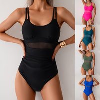 Swimwear Woman Swimsuit Solid Color One-Piece Swimsuit Ruched Waist Swimsuit High Cut Legs Black Bathing Suit Women's Thin