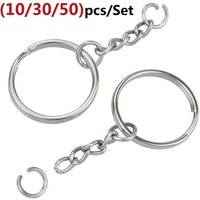 10/30/50pcs Open Metals Key Ring with Chain and Jump Rings Silver Color Metal Parts with Open Ring and Connector DIY Jewelry