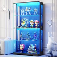 Display Cabinet with Glass Doors, 4-Tier Curio Cabinet with Transparent Full-Display Surface, 65" Glass Display Case with 3 C