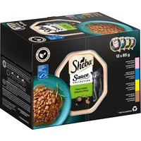 Sheba Vaschette 12 x 85 g Umido per gatto - Sauce Lover (Salmone, Tonno, Pollo, Anatra)