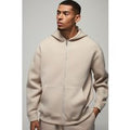 Sudadera Oversize De Scuba Con Cremallera Y Capucha, Beige