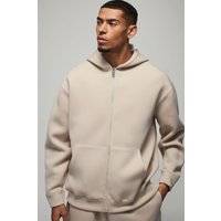 Sudadera Oversize De Scuba Con Cremallera Y Capucha, Beige