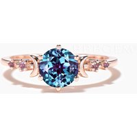 Round Color-change Alexandrite Engagment Ring Amethyst Moon Celestial Ring