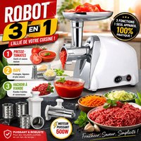 Robot 3 en 1 : Presse-Tomates, Râpe et Hachoir à Viande