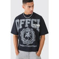 Camiseta Oversize Recta Gruesa Con Estampado Gráfico Ofcl, Negro