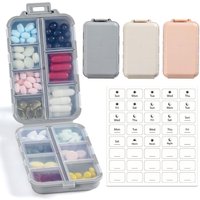3-Pack Travel Pill Organizer with Daily Medication Holder, Khaki Pink Grey, Vitamin Storage Case
