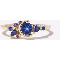 0.5ct Round Star Sapphire Engagement Ring Moon Sapphire Wedding Ring