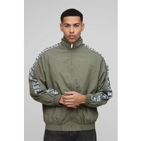 Chaqueta Regular De Nailon Con Panel De Raso Y Mangas Fruncidas, Verde