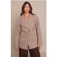 Brown Wool Look Cinched Blazer