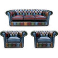 Chesterfield Patchwork Antique 3 Seater + 2 x Club Chairs Leather Sofa Suite Offer