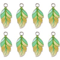 Alloy Enamel Pendants, Leaf, Platinum, Colorful, 21.5x10x2mm, Hole: 2mm, 2pcs/Set