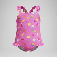 Maillot de bain Bébé fille à volants et bretelles fines imprimé rose