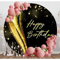 Round Gold Glitter Star Ribbon Birthday Backdrop - Aperturee