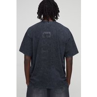 Black Oversized Limited Edition Text Washed Printed T-Shirt, Negro