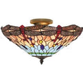 Searchlight 1289-16 Dragonfly Tiffany Ceiling Uplighter In Antique Brass