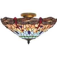 Searchlight 1289-16 Dragonfly Tiffany Ceiling Uplighter In Antique Brass