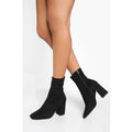 Botas Calcetín De Holgura Ancha Con Tacón Grueso Y Punta Cuadrada, Negro