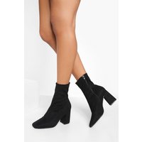 Botas Calcetín De Holgura Ancha Con Tacón Grueso Y Punta Cuadrada, Negro