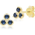 Floral Sapphire Three Stone Stud Earrings in 9ct Yellow Gold