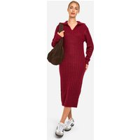 Vestido Maxi De Punto Suave Y Canalé Grueso Con Detalle En El Cuello, Rojo